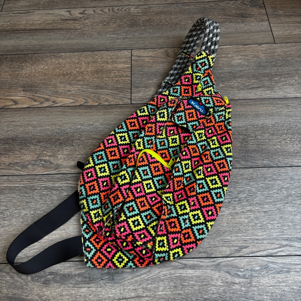 Kavu Rope Canvas Sling Bag Pockets Colorful Multicolor